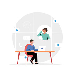 Online support. Customer service operators helping clients. Hotline, call center, technical support, virtual assistant concept vector set. Chat with consultants 