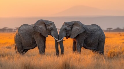 Couple of elephants in the savannah Surrounded by nature