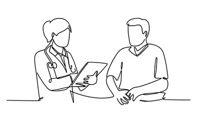 Continuous one line drawing of doctor and patient
