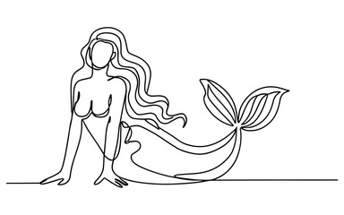 Continuous one line drawing of mermaid