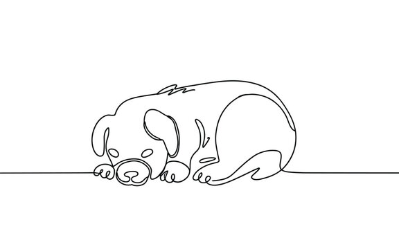 Continuous one line drawing of cute puppy sleeping, illustration