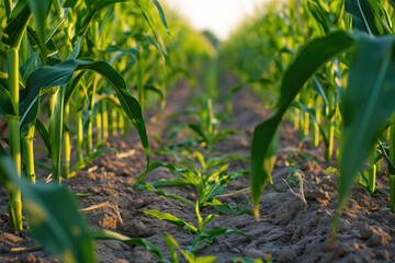 Naklejka premium corn plant on field grow up very well 