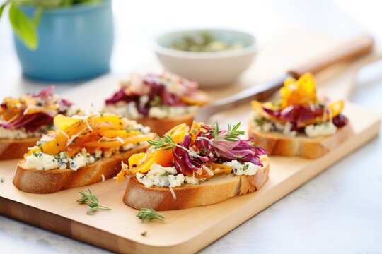 Fanned Out Bruschettas With Radicchio And Gorgonzola