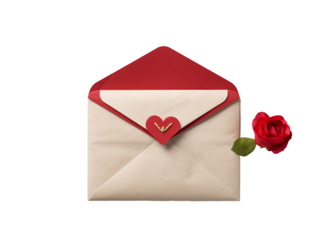envelope with red rose