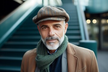 Portrait of a handsome senior man wearing a cap and scarf.