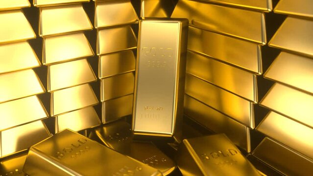 Gold bars stacked in a stack, 3D animation
