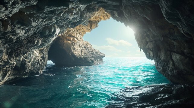 A mysterious sea cave with the sound of echoing waves within