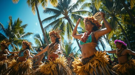 A traditional Polynesian dance performance under the swaying palms