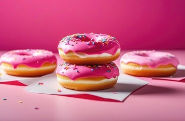 pink doughnuts with sprinkles. sweet doughnut background.