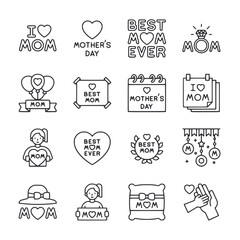 Set of Mothers Day icon for web app simple line design