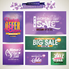 Set of Social Media Banner, Header and Poster Design for Happy Women's Day Sale.
