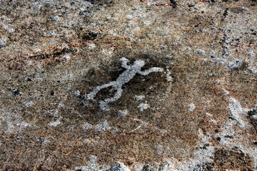 Cave paintings of ancient people, petroglyphs. Archaeological site, Zalavruga, Republic of Karelia. Russia.