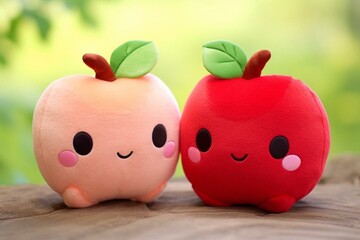 Cute squishy plush kawaii apple. Generative AI - obrazy, fototapety, plakaty