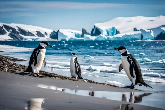 Explore the breathtaking beauty of Antarctica with a captivating image of a chinstrap penguin on the frosty beach.