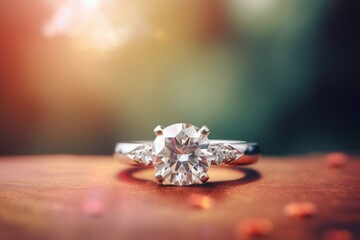 Diamond engagement romantic ring. Glittering gemstone crystal love proposal jewelry. Generate ai
