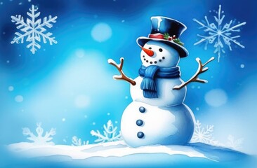 Fototapeta premium jolly snowman on a snowdrift
