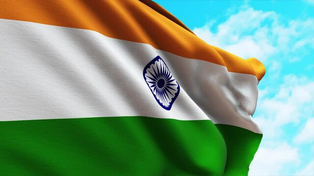 Close up of the national flag of India waving in the wind