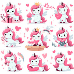 cute unicorn with pink heart for valentine day