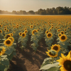 Obraz premium sunflower field in the morning -Generative AI 