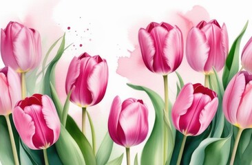 Fototapeta premium pastel tulips watercolor background. tulips space for text