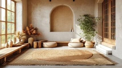 Nordic Beauty. Modern Entrance Hall with Grid Door, Staircase, and Rustic Wooden Accents