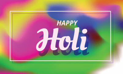 Glossy Blurred Colorful Abstract Background with White Happy Holi Text. Can Be Used Banner or Greeting Card Design.