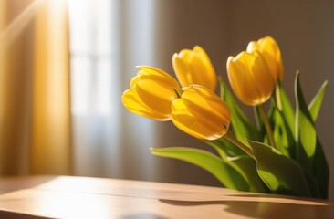 Yellow tulips background. Tulips place for text