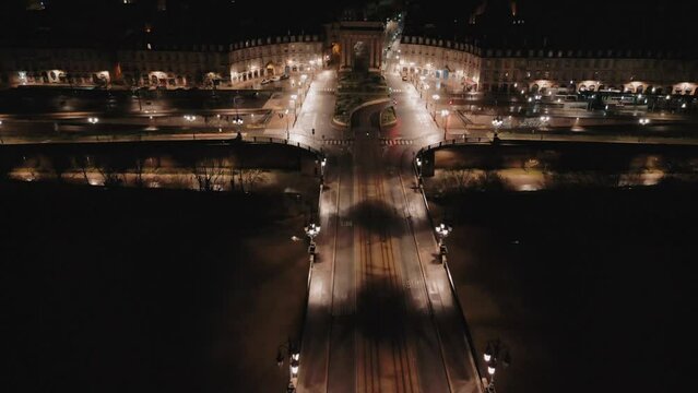 Aerial View of Pont de Pierre by Night, Bordeaux