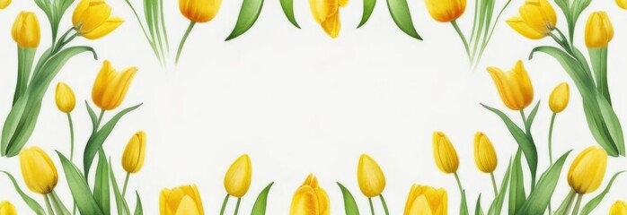 Fototapeta na wymiar Pastel yellow tulips watercolor background. tulips place for text