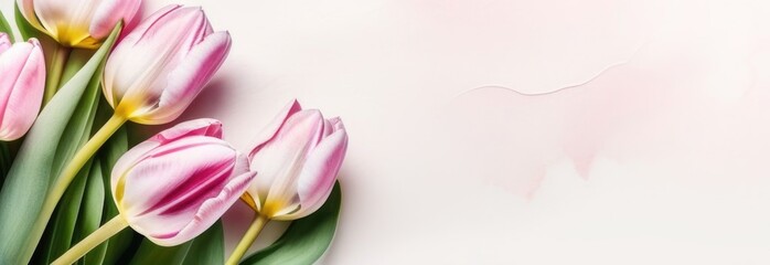 pastel tulips watercolor background. tulips space for text