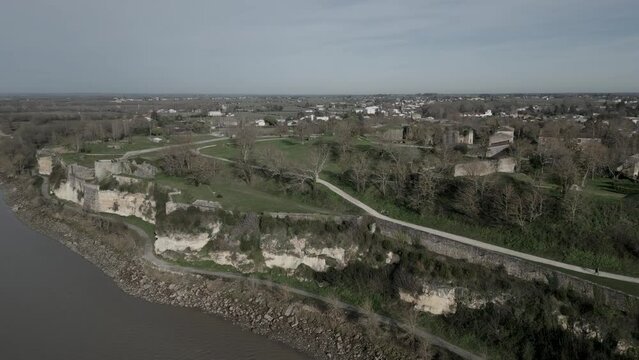 Riverfront view of Citadelle de Blaye, Bordeaux, France - aerial