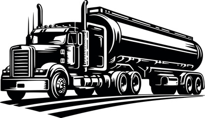 Vector stencil illustration of a liquid transport tanker truck