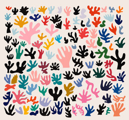 Geometric organic shapes in paper applique style Inspired by Matisse Vector abstract modern floral elements to create logos, templates, posters.