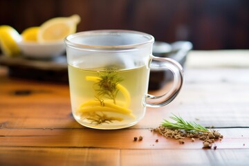 Fototapeta premium bone broth detox soup in a mug, steam visible, healthy fats