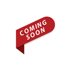 Coming soon, red sticker label, white text