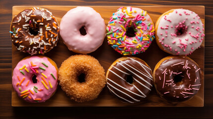 donuts set of various excellent confectionery products top view