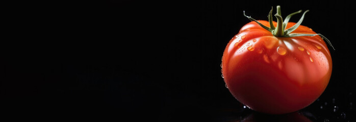 tomatoes on a black background. tomato banner copyspace