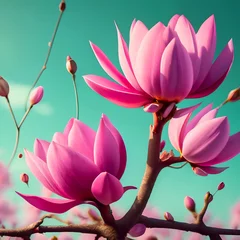 Gordijnen pink magnolia blossom © DesignerKamran99