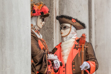 Colorful carnival masks at a traditional festival in Venice, Italy - 711348977