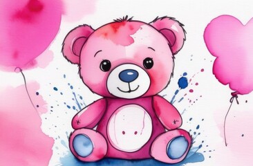 toy bear. colored bear in watercolor style