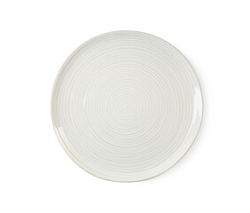One clean ceramic plate isolated on white, top view