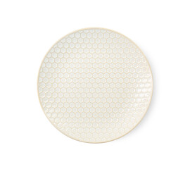 One clean ceramic plate isolated on white, top view