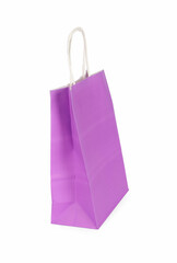 One lilac paper shopping bag isolated on white