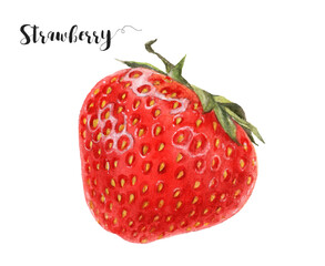 Watercolor illustration of strawberry close up. A hand-drawn painting.