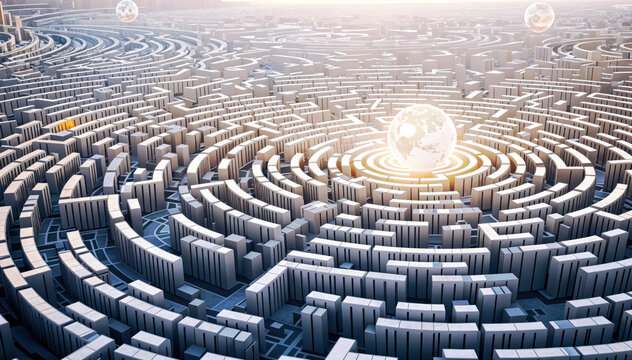  Glowing Ball in The Center of A Large Maze