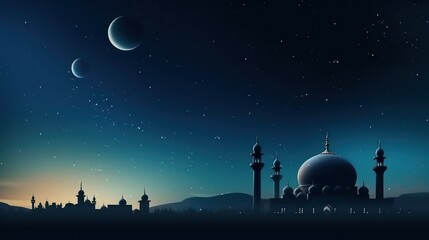 moon with mosque at night illustration islamic background