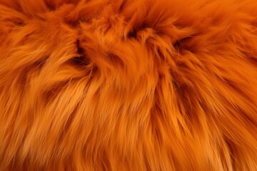 Orange fur texture. Hairy tangerine artificial fluffy material background. Generate ai