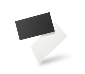 Blank business cards in air on white background. Mockup for design