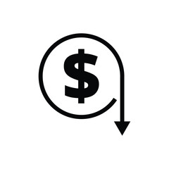 Dollar sign, price drop concept, circle with arrow pointing down