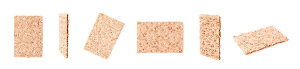Crispbreads isolated on white, collection. Healthy snack